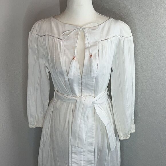 Zimmerman White Cotton Long Sleeve Belted Maxi Zim Sz 0/ Small/ US 4 - Picture 2 of 13